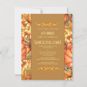 Orange Fall Leaves Pumpkins Thanksgiving Dinner Invitation