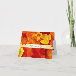 Orange Fall Leaves Wedding Thank You Cards