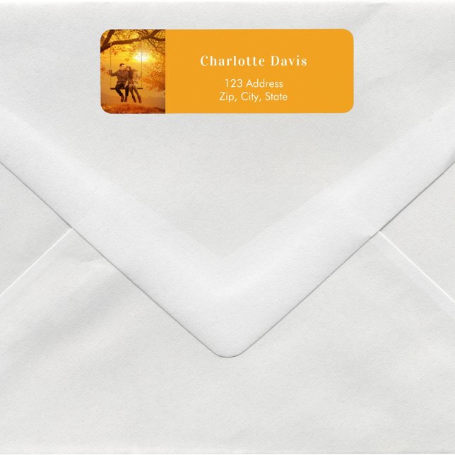 Orange fall photo wedding return address  label (Creator Uploaded)