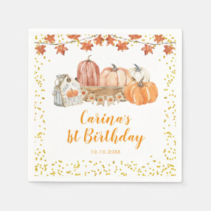 Orange Fall Pumpkin Patch Birthday Paper Napkin