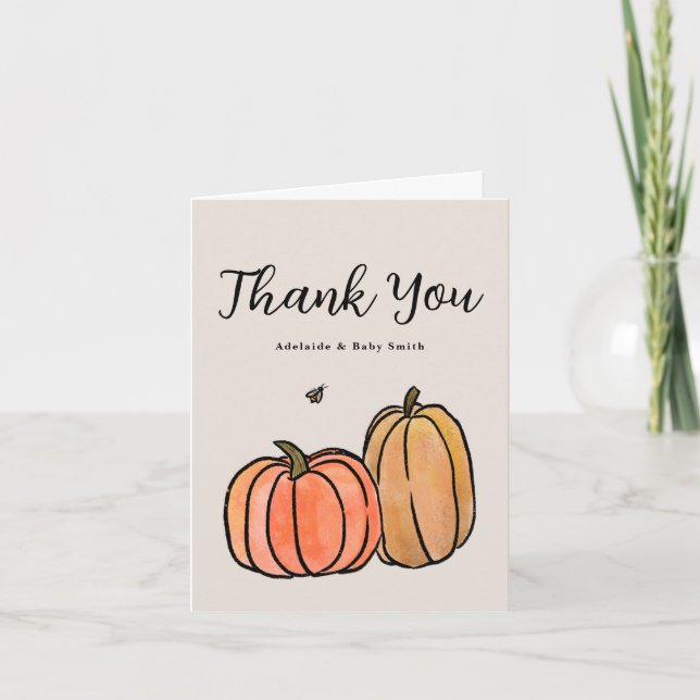 Orange Fall Pumpkin Thank You Note Note Card (Front)