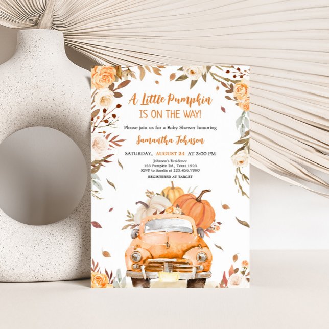 Orange Fall Pumpkin Truck Baby Shower Invitation (Truck Pumpkin Baby Shower Invitation)