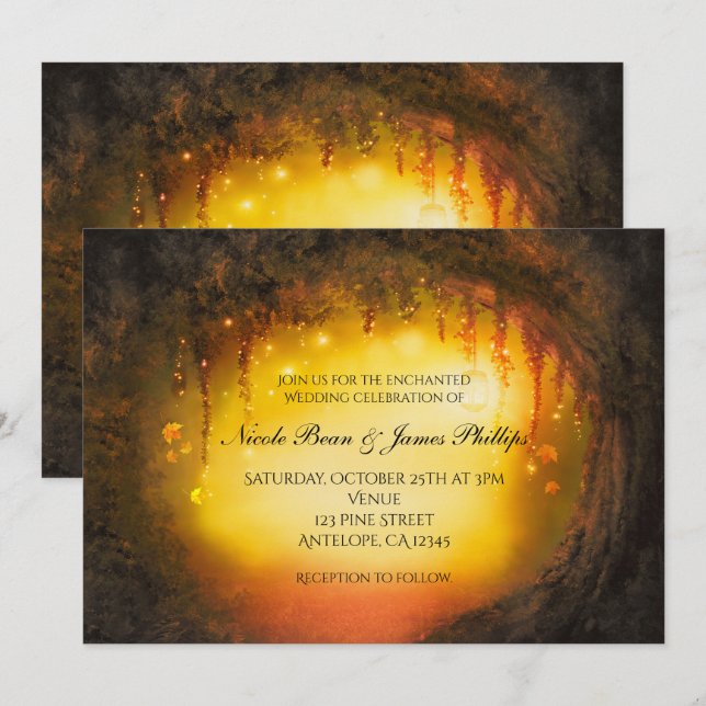 Orange Fall Rustic Enchanted Forest Invitations (Front/Back)