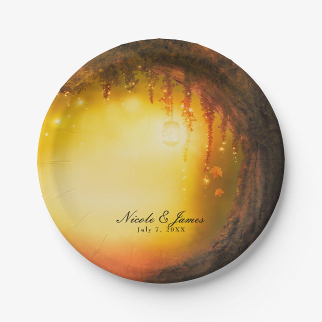 Orange Fall Rustic Enchanted Forest Reception Paper Plate (Front)