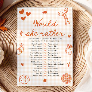 Orange Fall Would She Rather Bridal Shower Game Invitation