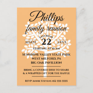 Orange Family Reunion With White Tree Invitation Postcard