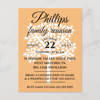 Orange Family Reunion With White Tree Invitation Postcard