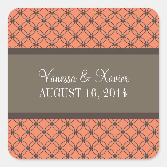 Orange Fancy Lattice Wedding Stickers (Front)