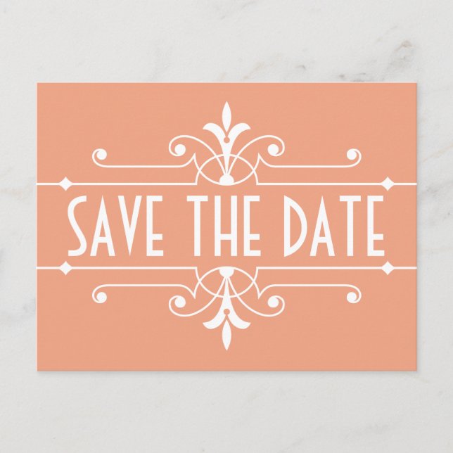 Orange Fancy Ornamental Save the Date Postcard (Front)