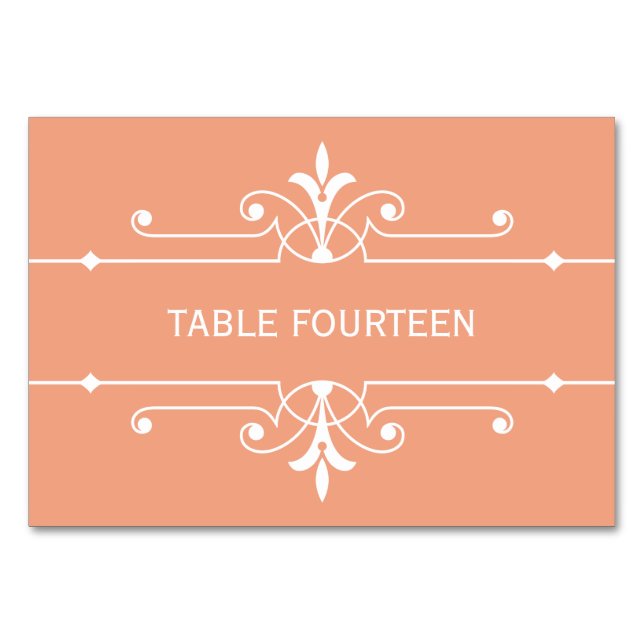 Orange Fancy Ornamental Wedding Table Card (Front)