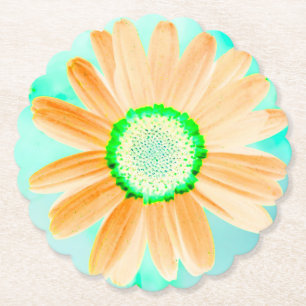 Orange Fantasy Daisy Paper Coaster