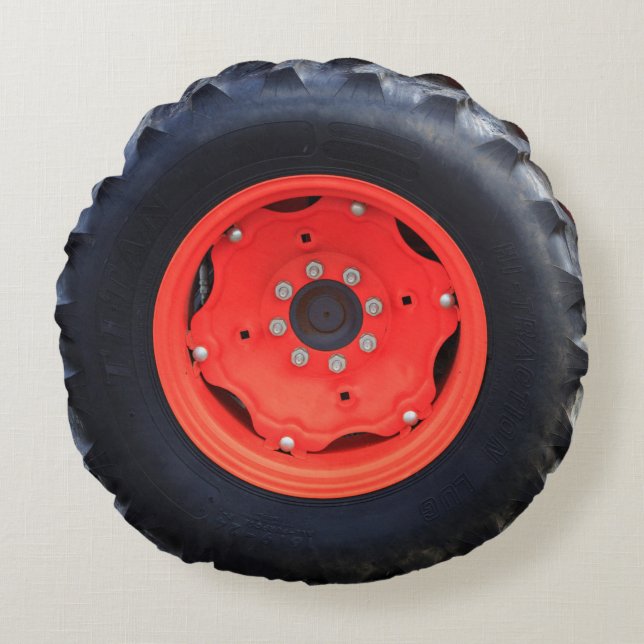 Orange Farm Tractor Tire Round Cushion (Front)