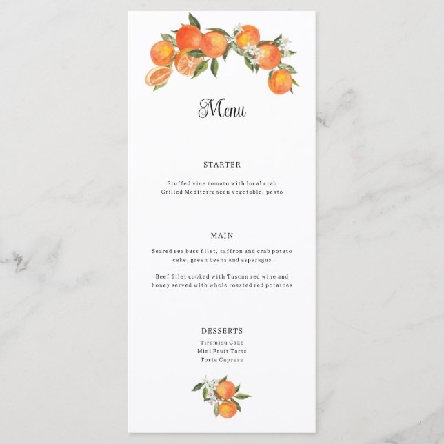 Orange Farmhouse Wedding Event Menu Flat Card (Front)