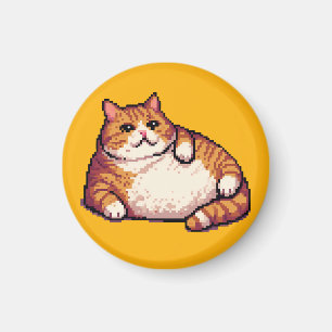 Orange fat cat meme pixel art magnet