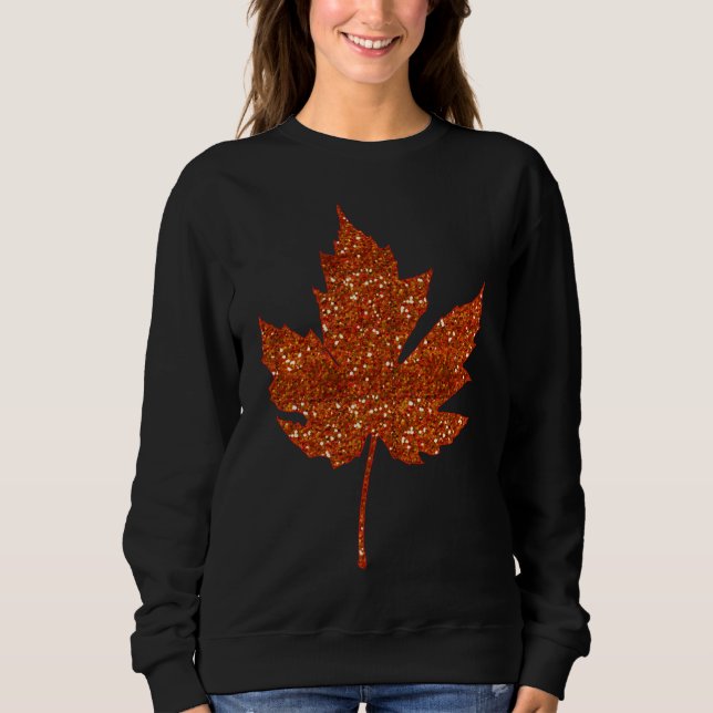 Orange Faux Glitter Leaf Sweatshirt (Front)