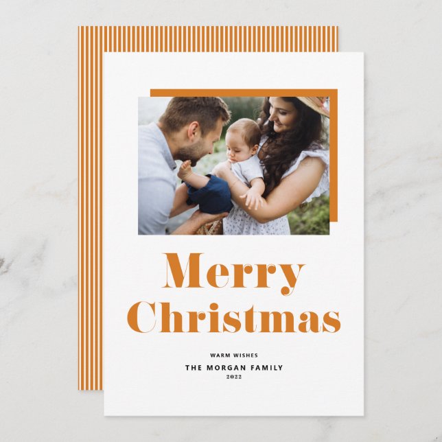 Orange Festive Bold Typography Christmas Photo Holiday Card (Front/Back)