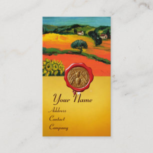 ORANGE FIELDS, HONEY BEE RED WAX SEAL ,BEEKEEPER BUSINESS CARD