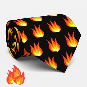 Orange Fire Flames Pattern on Black Colorful Tie
