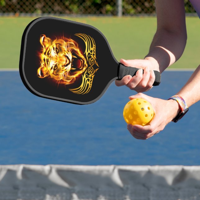 Orange Fire Flaming Tiger Cat Pickleball Paddle (Insitu)