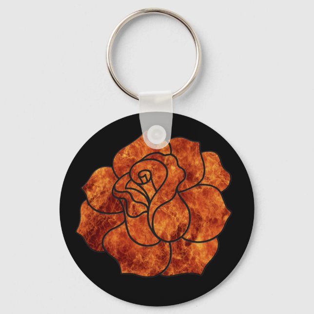 Orange Fire Rose Keychain (Front)
