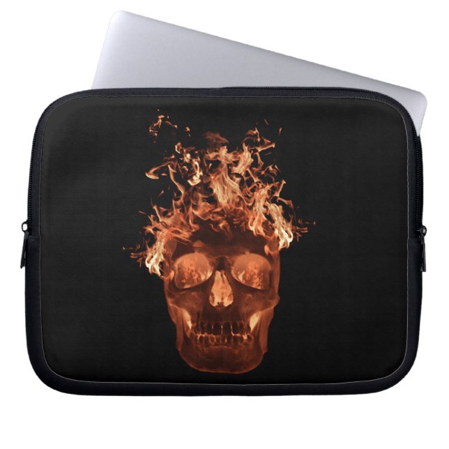 Orange Fire Skull Laptop Sleeve (Front)