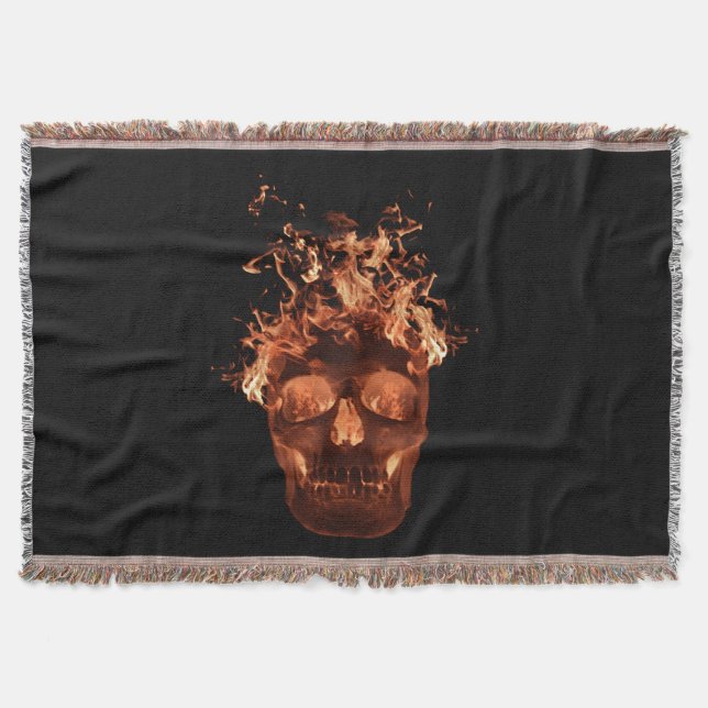 Orange Fire Skull Throw Blanket (Front)
