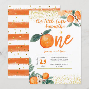 Orange First Birthday Invitation