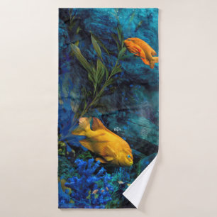 ORANGE FISH BLUE OCEAN BATH TOWEL