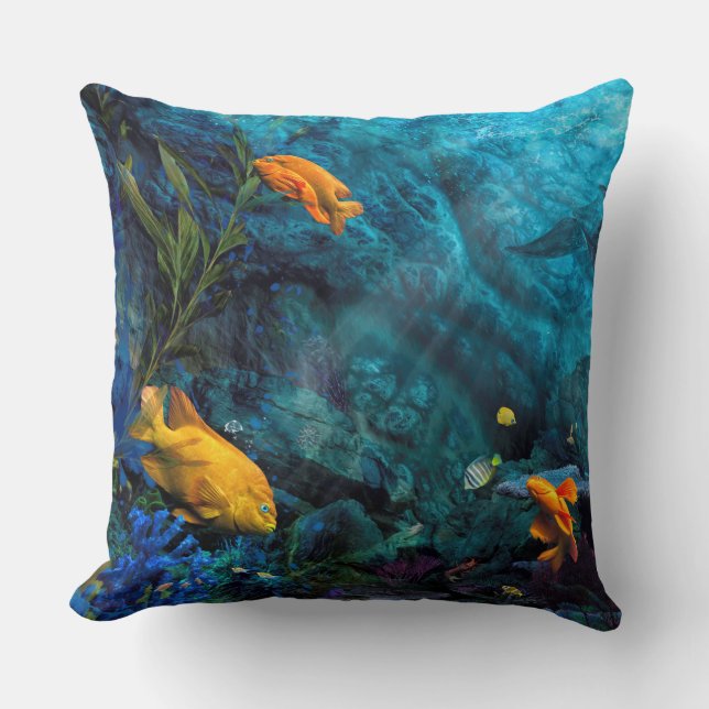 ORANGE FISH BLUE OCEAN CUSHION (Front)
