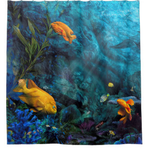 ORANGE FISH BLUE OCEAN SHOWER CURTAIN