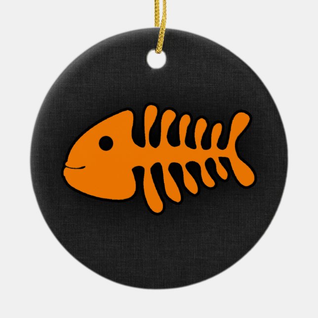 Orange Fish Bones Ceramic Ornament (Front)