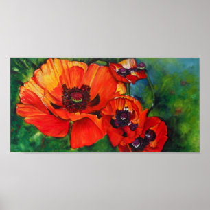 Orange Flamboyant Painted Oriental Poppies Poster