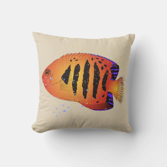 Orange Flame Angelfish Tropical Aquarium Art Cushion (Front)
