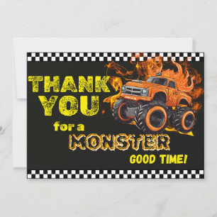 Orange Flames Monster Truck Thank You Note Card