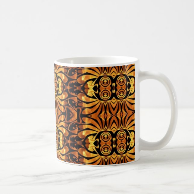 orange flames Native totem pole tribal pattern Coffee Mug (Right)