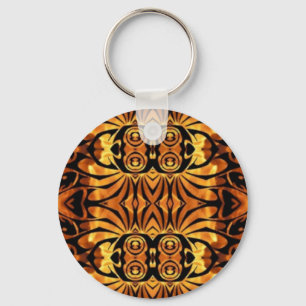 orange flames Native totem pole tribal pattern Key Ring
