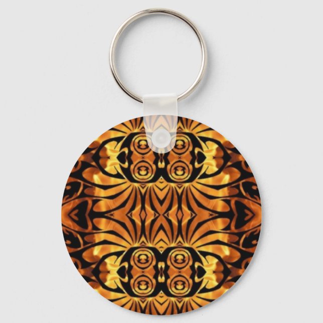 orange flames Native totem pole tribal pattern Key Ring (Front)