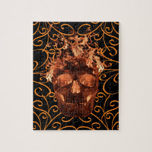 Orange Flaming Fire Skull Art Jigsaw Puzzle