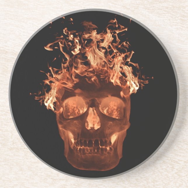Orange Flaming Skull Coaster (Front)