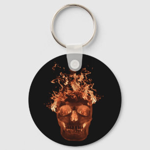Orange Flaming Skull Key Chain