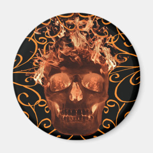 Orange Flaming Skull Magnet
