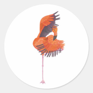 Orange Flamingo in Dance Pose Classic Round Sticker