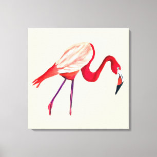 Orange flamingo watercolor bird art canvas print