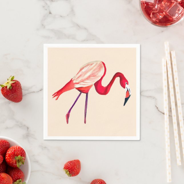 Orange flamingo watercolor bird art napkin (Insitu)