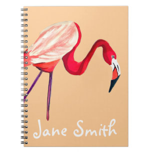 Orange flamingo watercolor bird art notebook