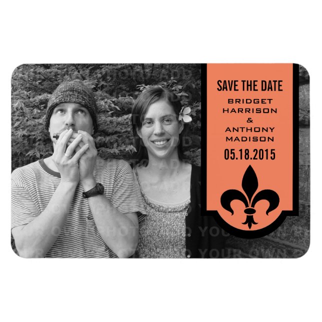 Orange Fleur De Lis Banner Save the Date Magnet (Horizontal)