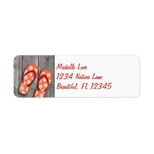 Orange Flip Flops on Wood Beach Address Return Address Label