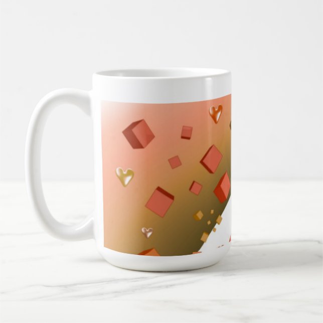 Orange Floating Hearts and Cubes Coffee Mug (Left)