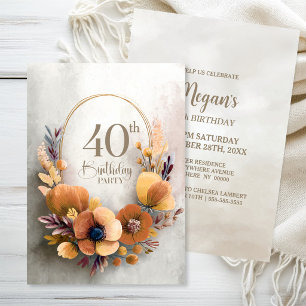 Orange Floral 40th Birthday Party Invitation