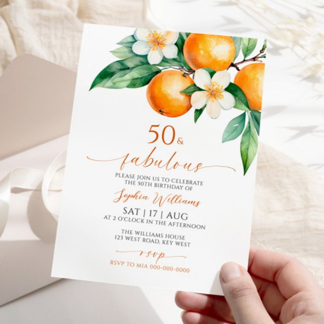 Orange Floral 50 & Fabulous Birthday Invitation (Creator Uploaded)